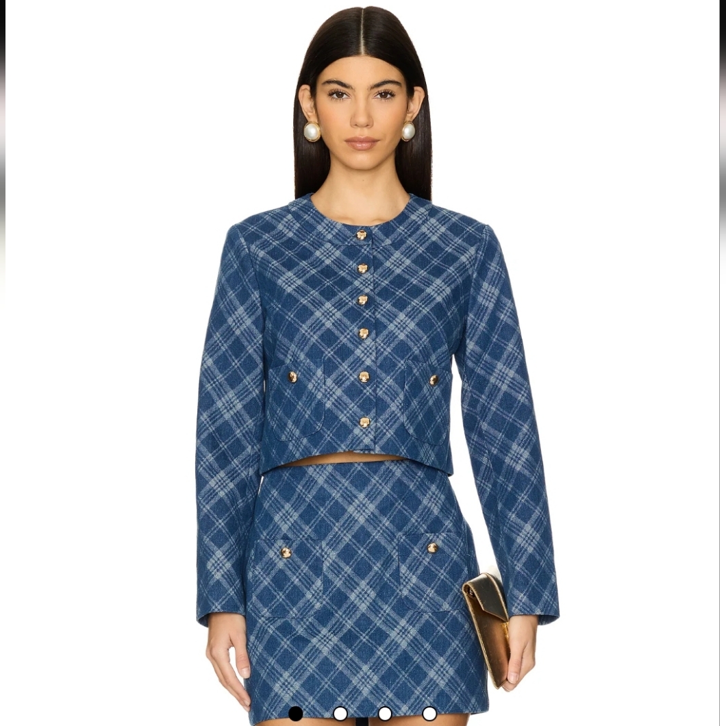 New $172 Amanda Uprichard Maven Mini Skirt In Argyle Denim Size Small
